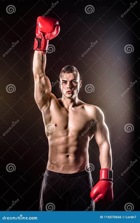 Powerful Boxer Raising Glove After Victory Stock Photo Image Of Glove