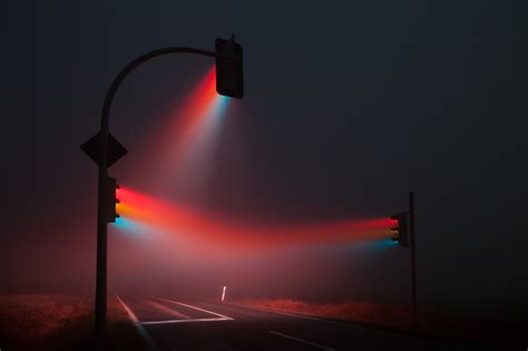 Traffic Lights Night Lights Mist Road Wallpapers Hd Desktop And