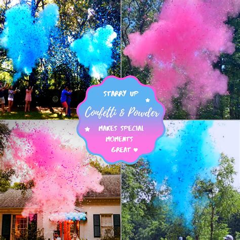 Gender Reveal Confetti Powder Cannon 2 Blue 2 Pink Poppers Smoke