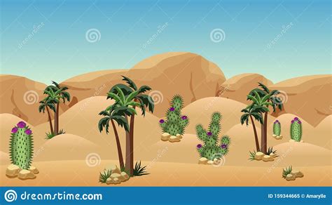 Desert Landscape Background For Cartoon Or Adventure Game
