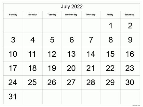 Printable July 2022 Calendar Template 1 Full Page Tabular