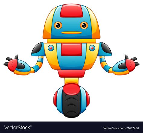 Cute Cartoon Robot With Wheels Isolated On White B