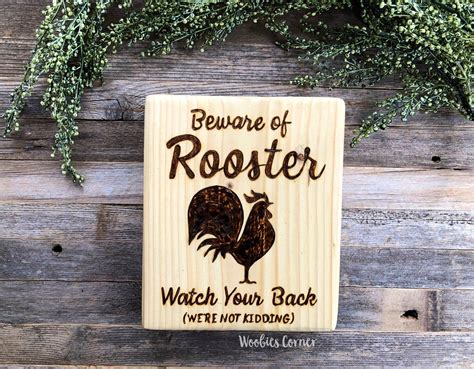 Funny Farm Sign Beware Of Rooster Sign Rooster Decor Etsy Farm