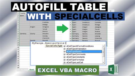 Autofill Table Data With Specialcells Excel Vba Macro Youtube
