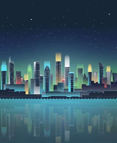Night City Skyline With Neon Lights Modern City Vector Stock Vector