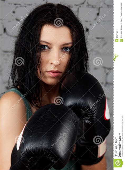 Portrait Of Boxer Standing With Boxing Gloves Stock Image