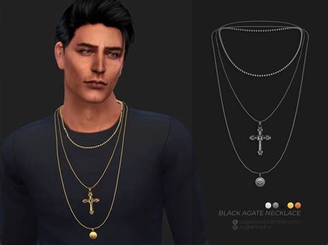 Sims 4 — Black Agate Necklace By Sugarowl — Stylish Mens Layered
