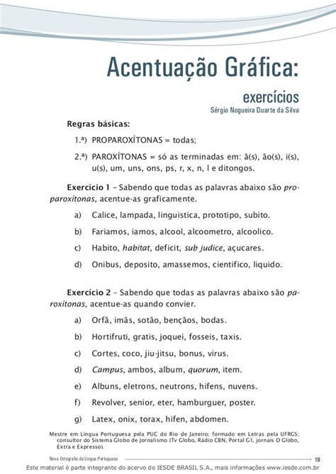 19nova Ortografia Da Língua Portuguesa Acentuação Gráfica Exercícios