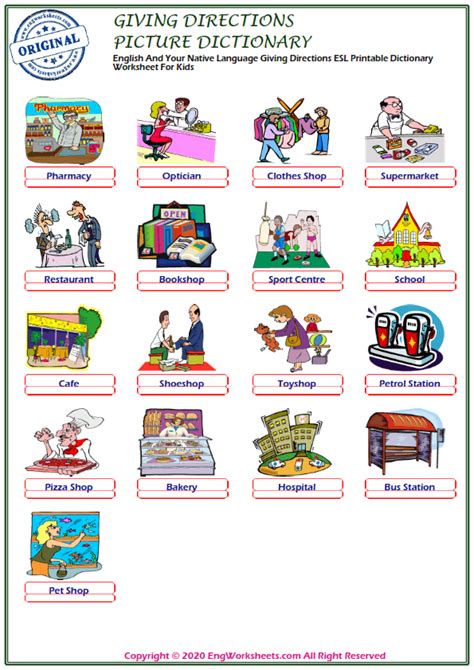Giving Directions Vocabulary Worksheet Giving Directions Vocabulary