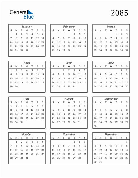 Free 2085 Calendars In Pdf Word Excel