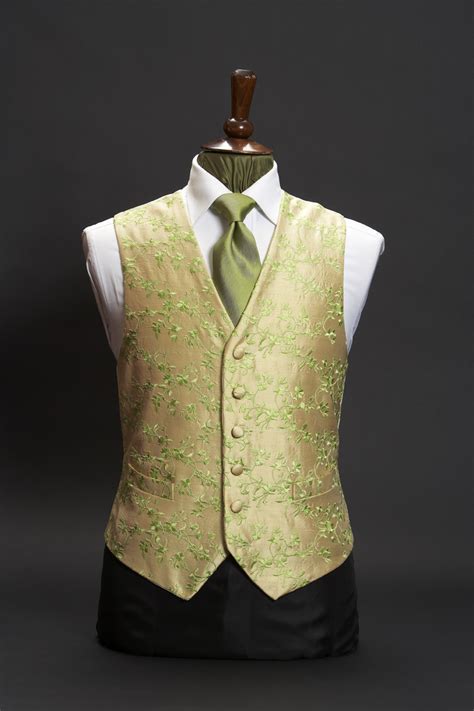 Cream Silk Embroidered Waistcoat With Bright Green Embroidery