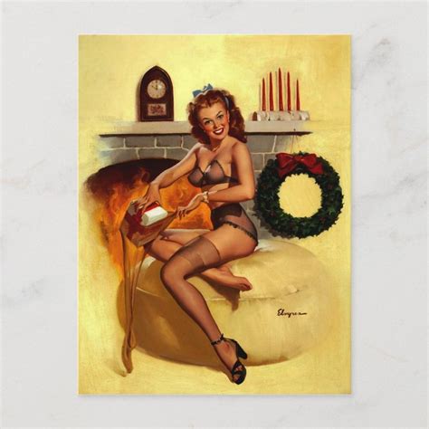 Vintage Retro Christmas Pin Up Girl Holiday Postcard Zazzle Retro Christmas Christmas Pins