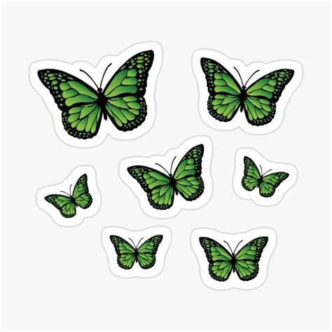 Green Butterflies Green Sticker Print Stickers Aesthetic Stickers