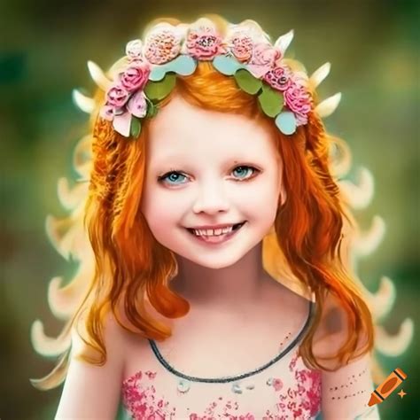 Adorable Illustration Of Smiling Ginger Haired Dressed Girls
