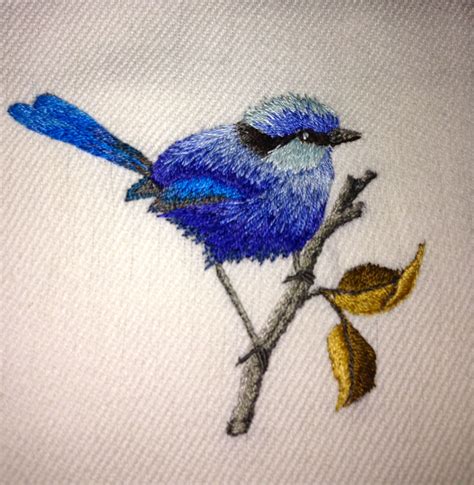 Silk Embroidered Blue Wren Animal Embroidery Embroidered Bird