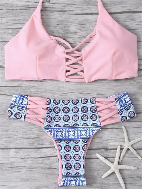 Criss Cross Tribal Print Bikini Pink Bikinis Zaful Bikinis