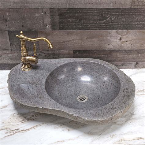 River Stone Vessel Sink With Soap Holder And Faucet Hole Decora Loft