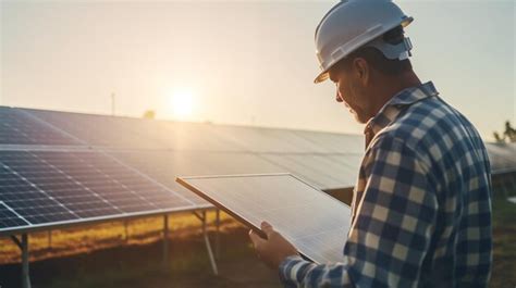 Premium Ai Image Engineer Holding A Digital Tablet Working In Solar