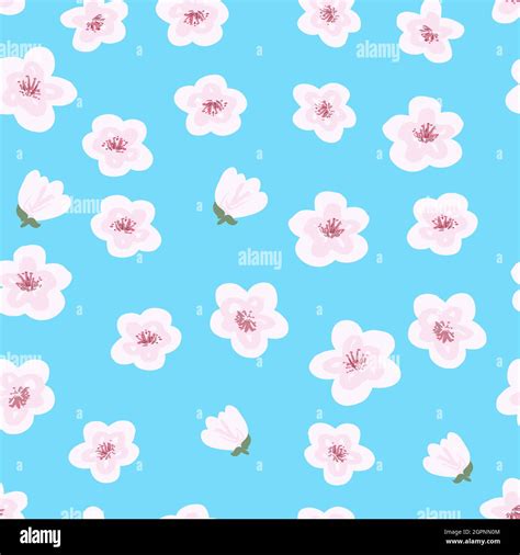 Seamless Floral Pattern With Sakura Flowers On A Blue Background Stock