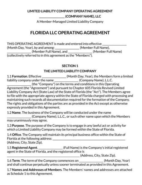Florida Llc Operating Agreement Templates Pdf Word