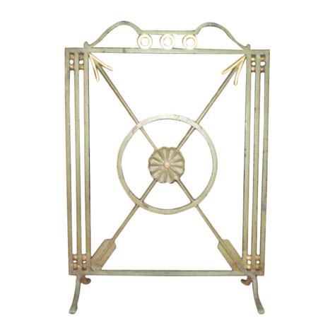 Bamboo motif fireplace screen in painted antique gold finish. French Art Deco Wrought Iron Fire Screen with Arrows For ...