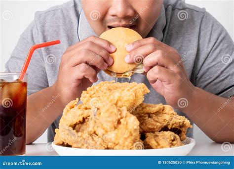 Happy Fat People Eating Burgers Fried Chicken French Fries And Soft