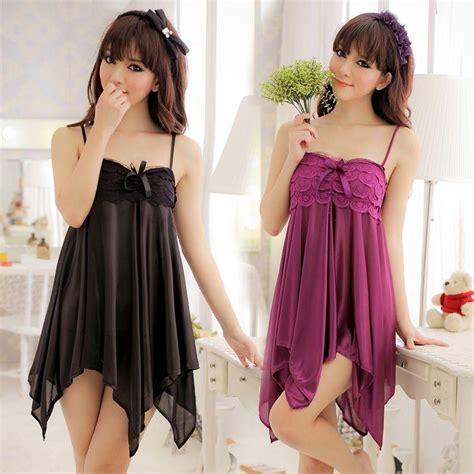 Buy Female Women Sexy Lace Bowknot Sleeping Dresses Lingerie Silk Nightgowns Night Gown Sling