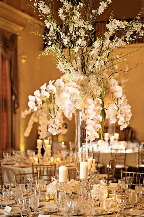Whimsical Tall White Orchid Centerpiece Photo Kristen Weaver