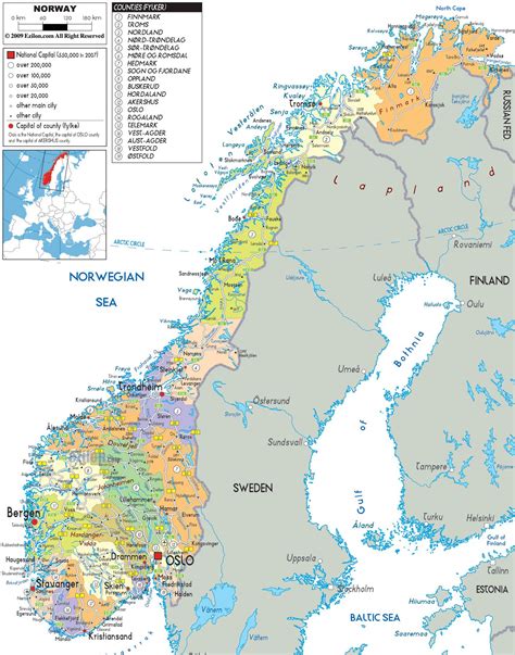 Detailed Political And Administrative Map Of Norway With All Roads