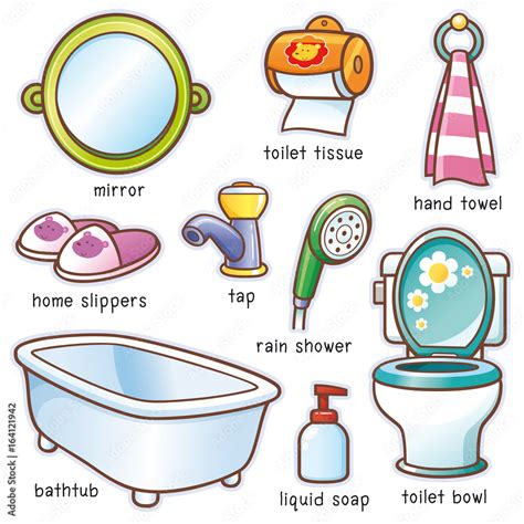 Vector Illustration Of Cartoon Bathroom Accessories Vocabulary Stock
