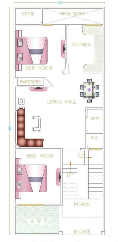 House Plan 20 X 50 Sq Ft With Car Parking And Garden