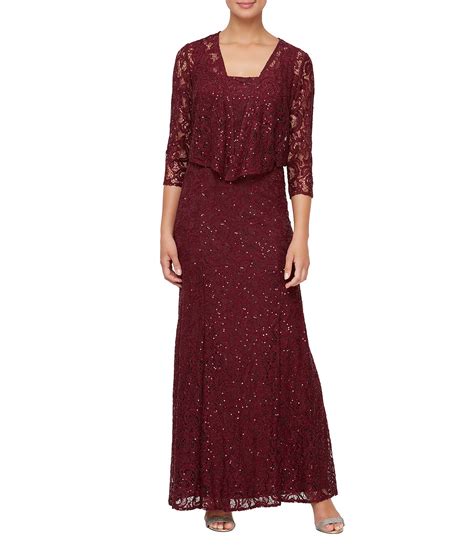 alex evenings sequin lace scoop neck 3 4 sleeve a line 2 piece jacket gown dillard s