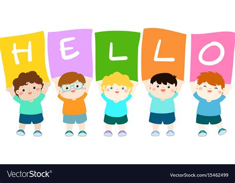 Kids Holding Hello Board Royalty Free Vector Image
