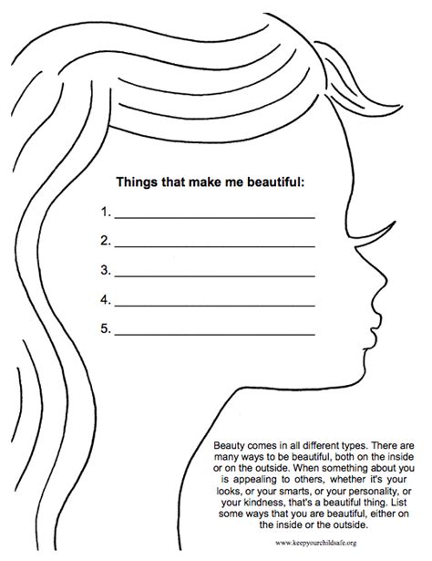 Pair up the students and give each student a picture, placing it face down so partners cannot see each other's cards. Types of Beauty Worksheet | Self esteem worksheets ...