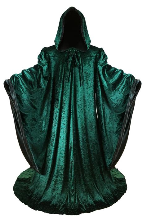 Wizard Emerald Green Velvet Robe With Hood Sleeves Halloween Etsy