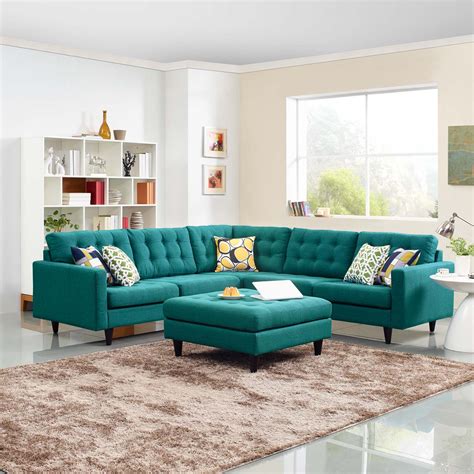 Empress 3 Piece Upholstered Fabric Sectional Sofa Set Teal By Modway
