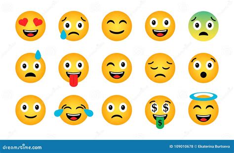 Emoji Set Cute Funny Emotional Icons Stock Vector Illustration Of