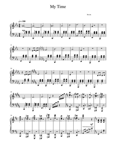 My Time Bo En Sheet Music For Piano Solo