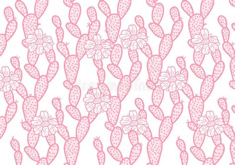 Cute Pink Cactus Hand Drawing With Flowers Wide Card Vector