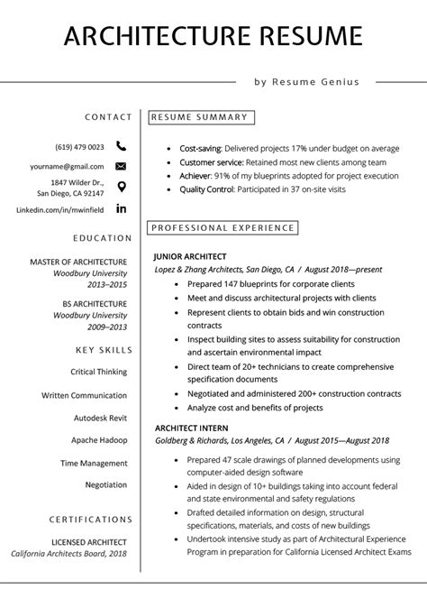 8 Best Tips To Create The Perfect Architecture Resume Foyr