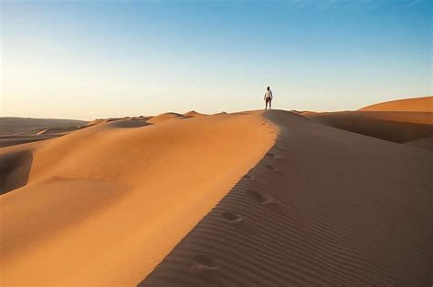 Sand Dunes Desert Hills Windy Hiking Hike Trek People Blue Sky