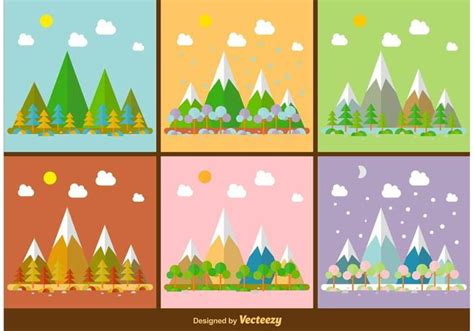 Seasonal Mountain Landscape Illustrations Ai Vector Uidownload