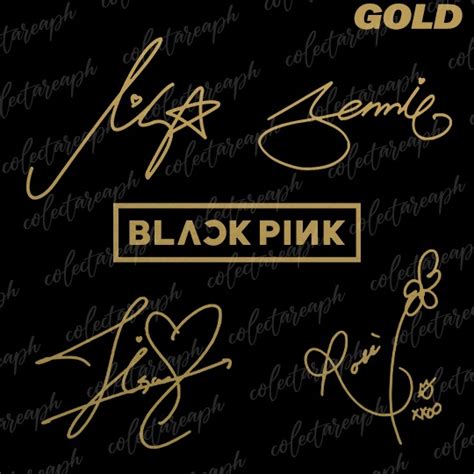 Blackpink Members Signature And Logos Gold Vinyl Sticker Lisa Jennie