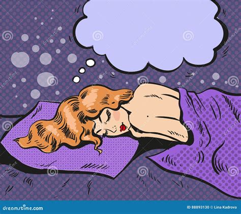 pop art comic girl sleeping and dreaming in bed speech bubble stock vector illustration of