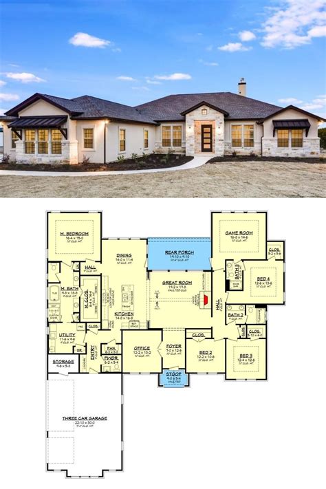 4 bedroom single story texas style ranch home with three car garage floor plan ranch home
