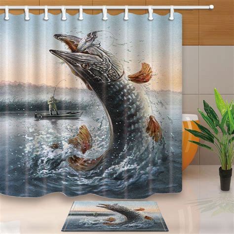 Musky Fishing Bath Shower Curtain And Matching Rug — Bargain Bait Box