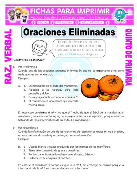 Oraciones Eliminadas Ejercicios Para Quinto De Primaria Pdf Naturaleza