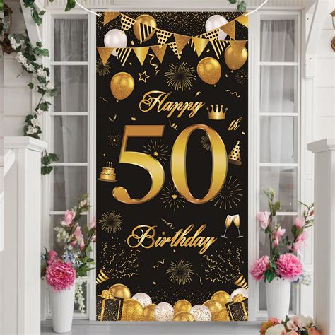 Buy Happy 50th Birthday Banner Men Black Gold 50th Birthday Party