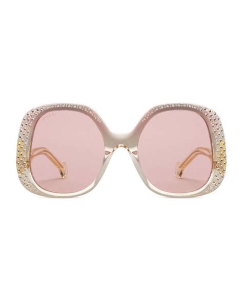 gucci satin oval frame sunglasses in white lyst canada