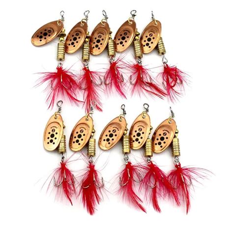 New 10pcs Spinner Baits Feather Spoons Fishing Lure Metal Feather